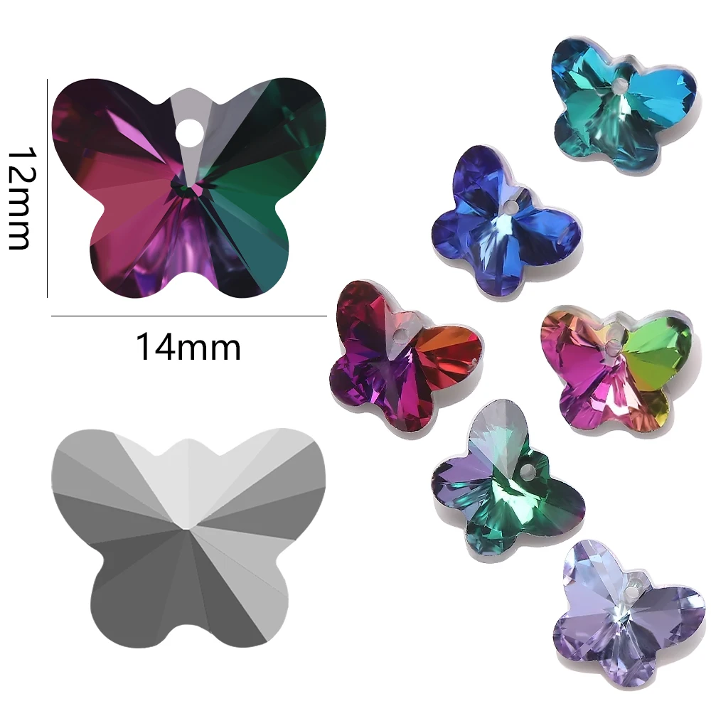 14mm 18mm Butterfly Pendant Gems Beads Glass Charms Crystal for Fashion Women DIY Jewelery Making Earring Necklace Accessories