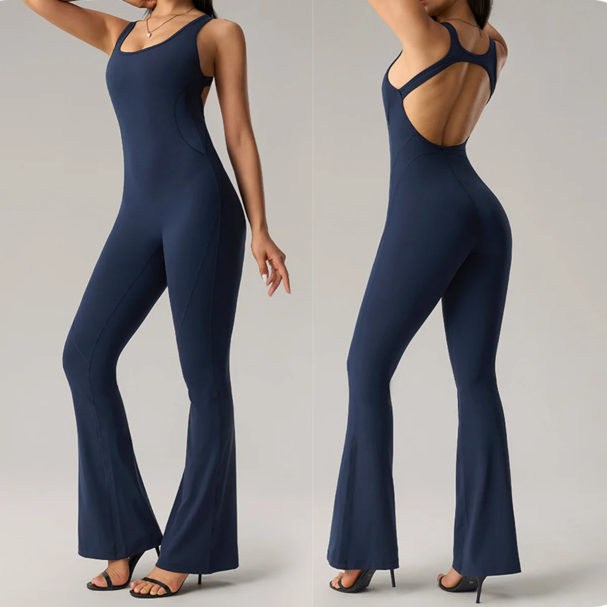 Flared pants yoga jumpsuits beauty back stretch body sculpting fitness onesie tight vest sportswear workout clothes for women