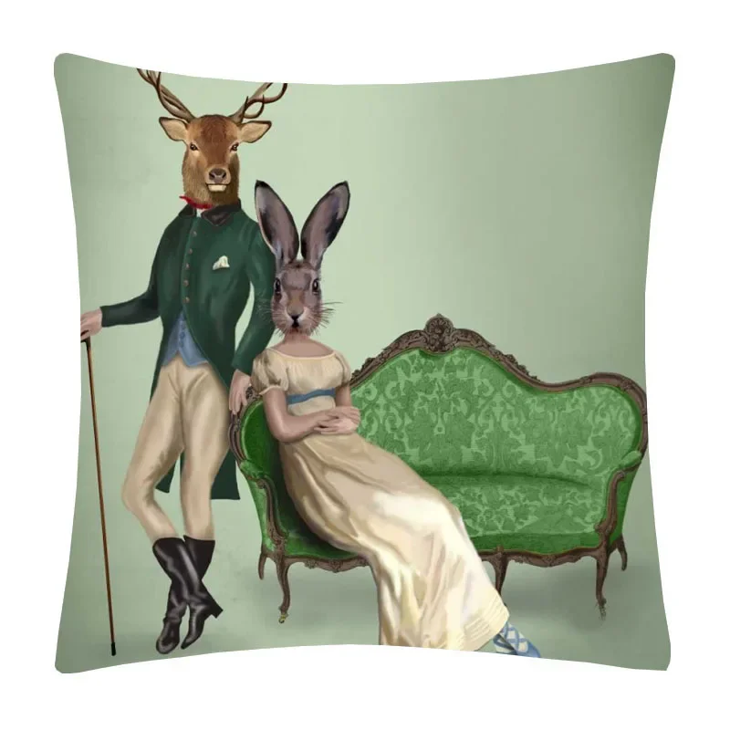 Nordic Art Decorative Pillowcase Fashion Animal Deer Rabbit Print Cushion Covers Soft Pillow Covers Sofa Home Decor