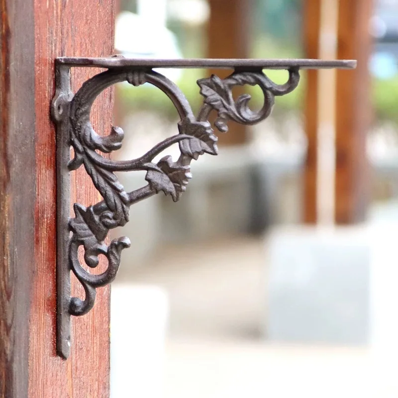 Cast Iron Decorative Shelf Bracket, Floral Vine Design, Antique Brown, 9.3 x 9.3 Inch, 2 Pieces