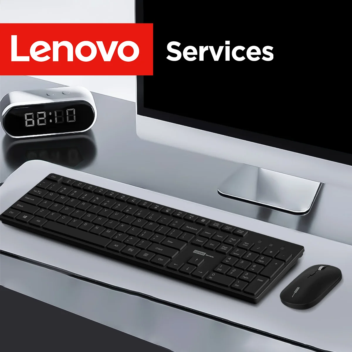 Lenovo KN220 Silent 2.4G Wireless Keyboard Mouse Combo, Comfortable Durable 104 Keys Set for Desktop Laptop Office Daily Use