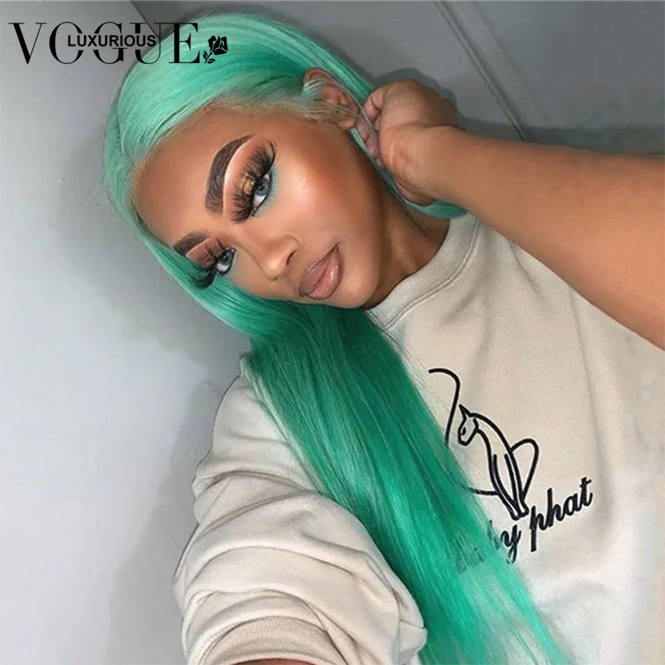 Mint Green Colored Human Hair Wigs Body Wave 13x4 HD Lace Frontal Wig 30 Inch Straight Lace Front Wigs for Women Pre Plucked