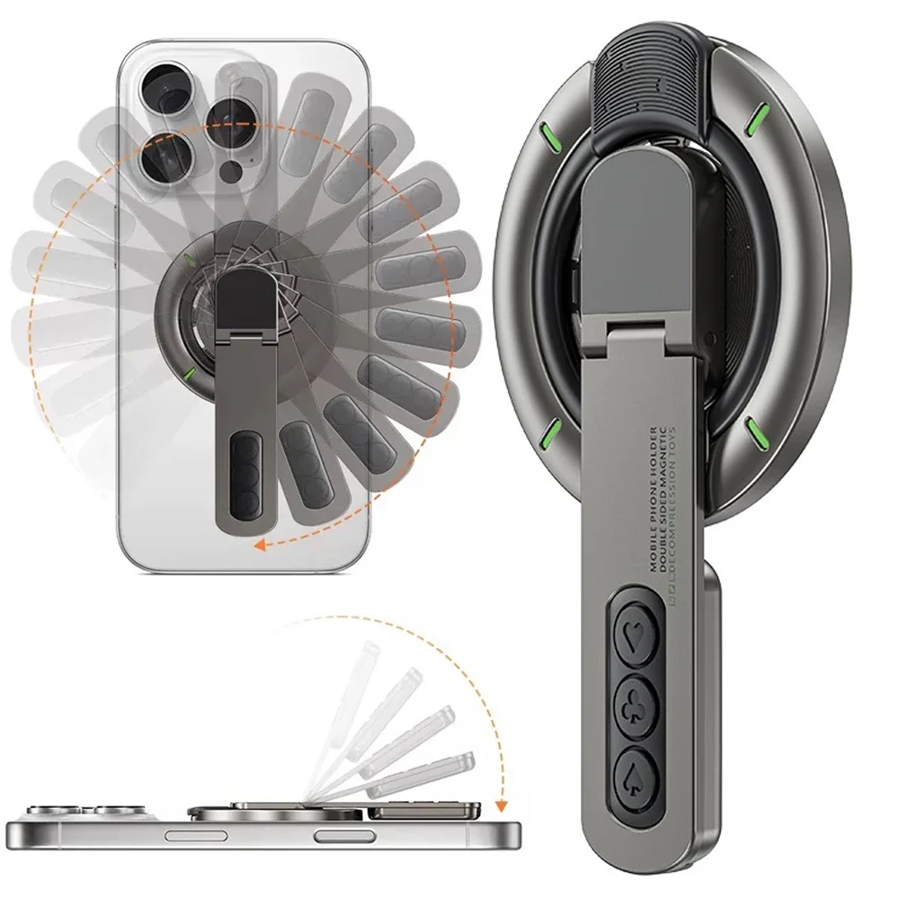 

360 ° Вращающаяся двусторонняя магнитная подставка для телефона MagSafe, подставка для телефона, держатель 3-в-1, кольцо на палец для iPhone 17, 16, 15, 14, 13
