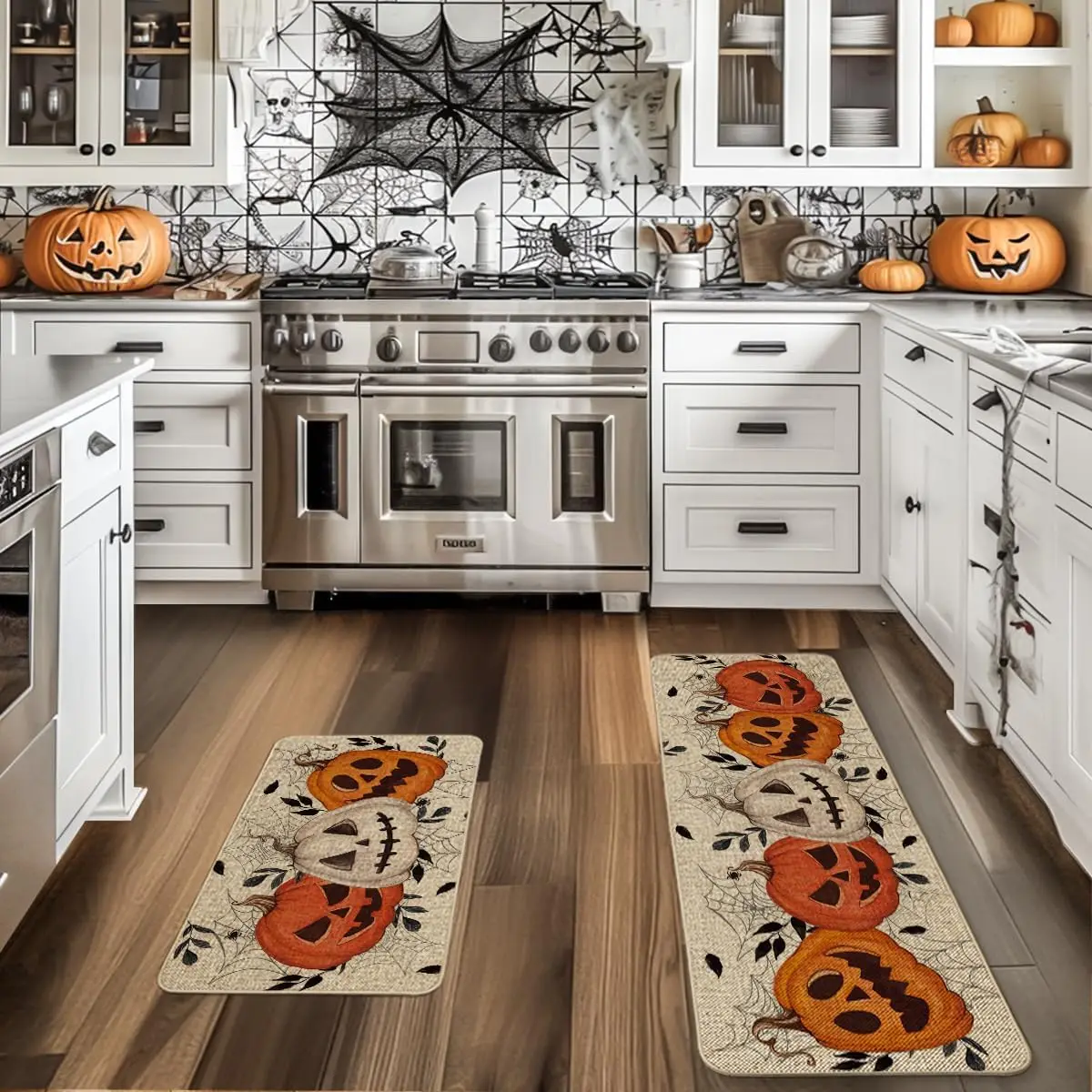 VIKAMA 1/2pcs Halloween Kitchen floor mat Pumpkin Ghost Corridor Balcony Long Carpet Porch Entrance Door mat Home Decoration