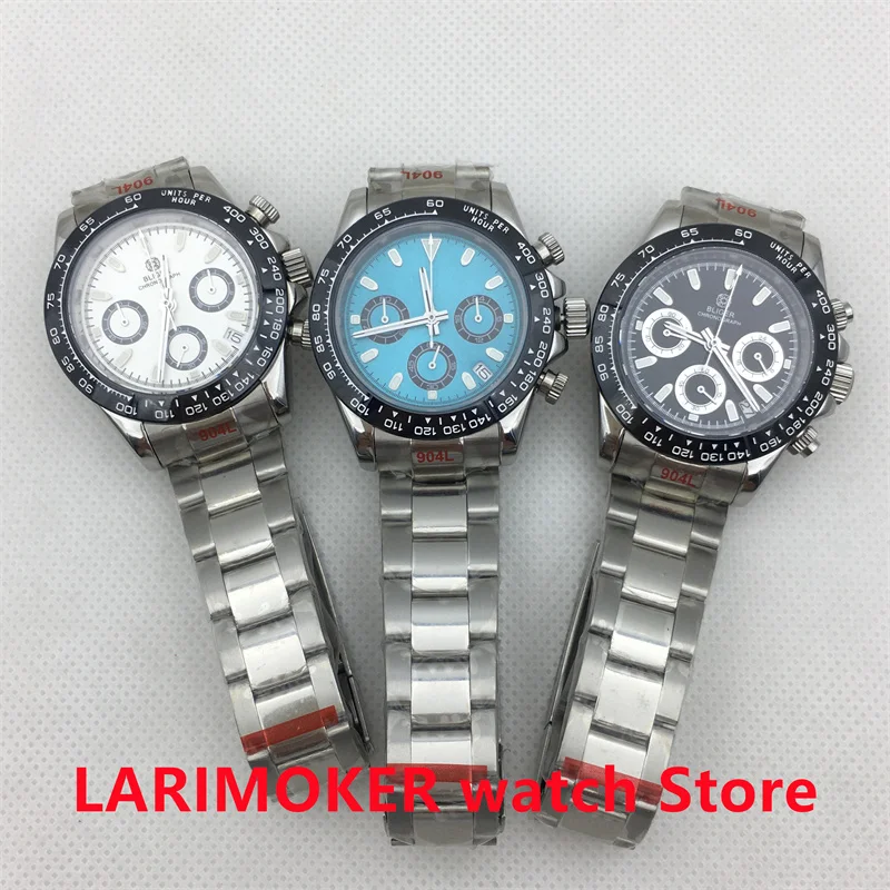 Quartz watch 39mmVK63 movement sapphire glass chronograph code six-pin multi-function calendar three-eye dial Oyster bracelet