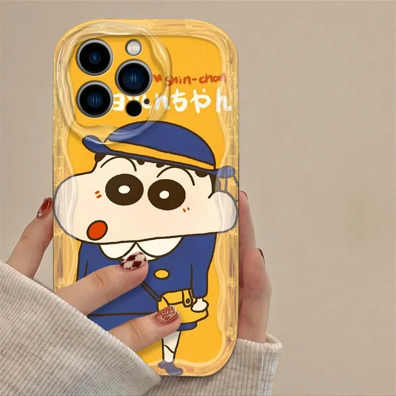C-Crayon Shin chan أصفر لهاتف أبل آيفون 16 16E 15 14 13 12 11 XR XS X Pro Max Plus غطاء زيت مموج حافظة هاتف Funda ناعمة #3