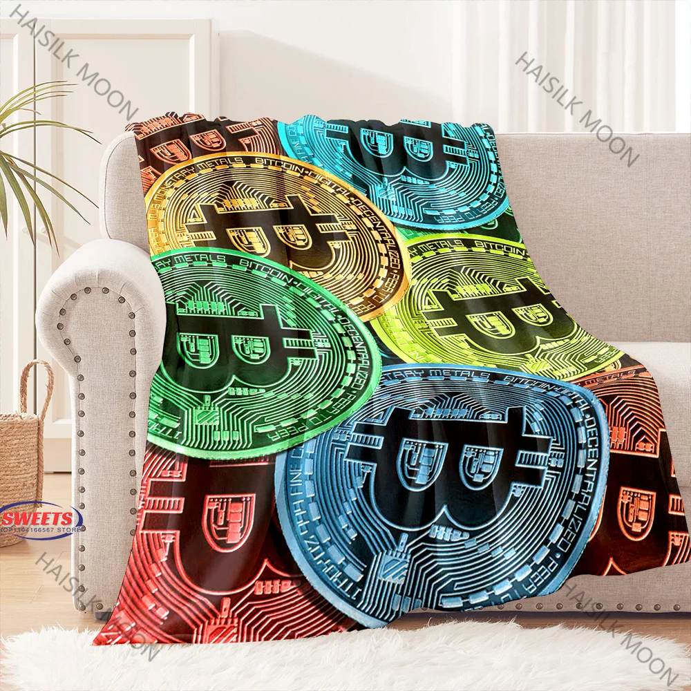 1PC Bitcoin Pattern Printed Blanket, Cozy and Warm Blanket for Sofa, Bed, Travel Camping, Holiday Gift for Family and Friends