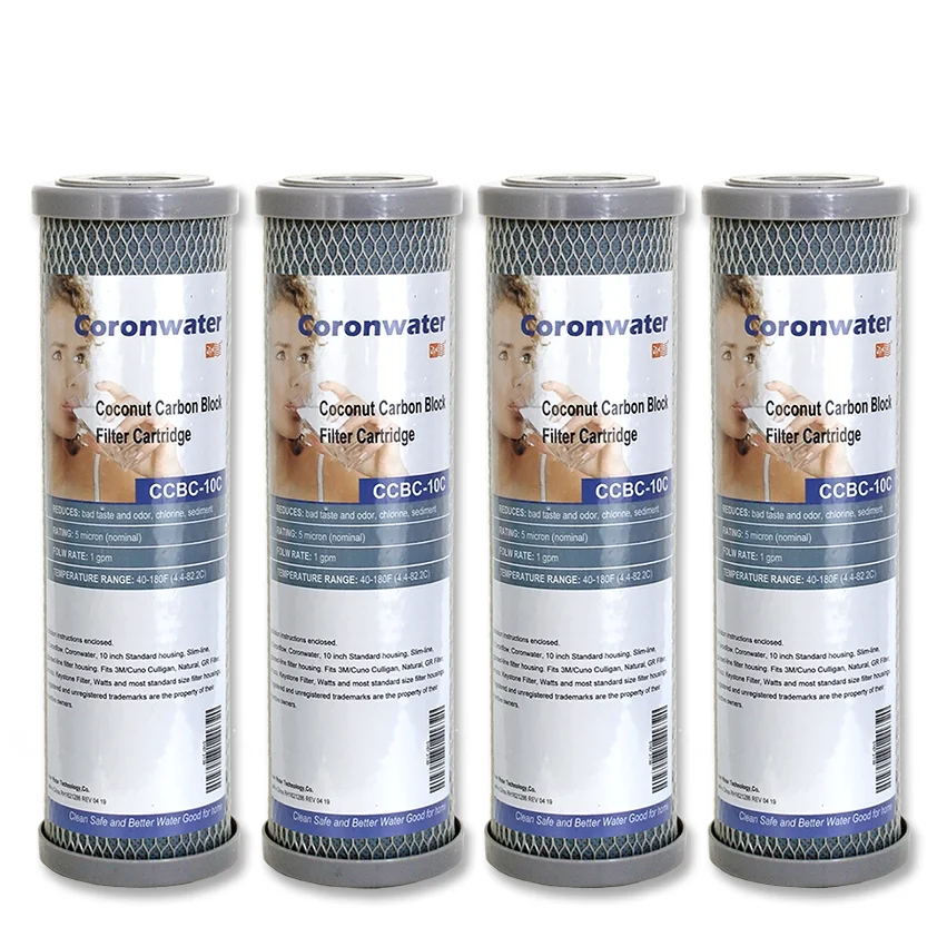 Coronwater 4Pack Coconut Activated Carbon Block Water Filter Cartridge CCBC-10C Ro Membrane System Replacement