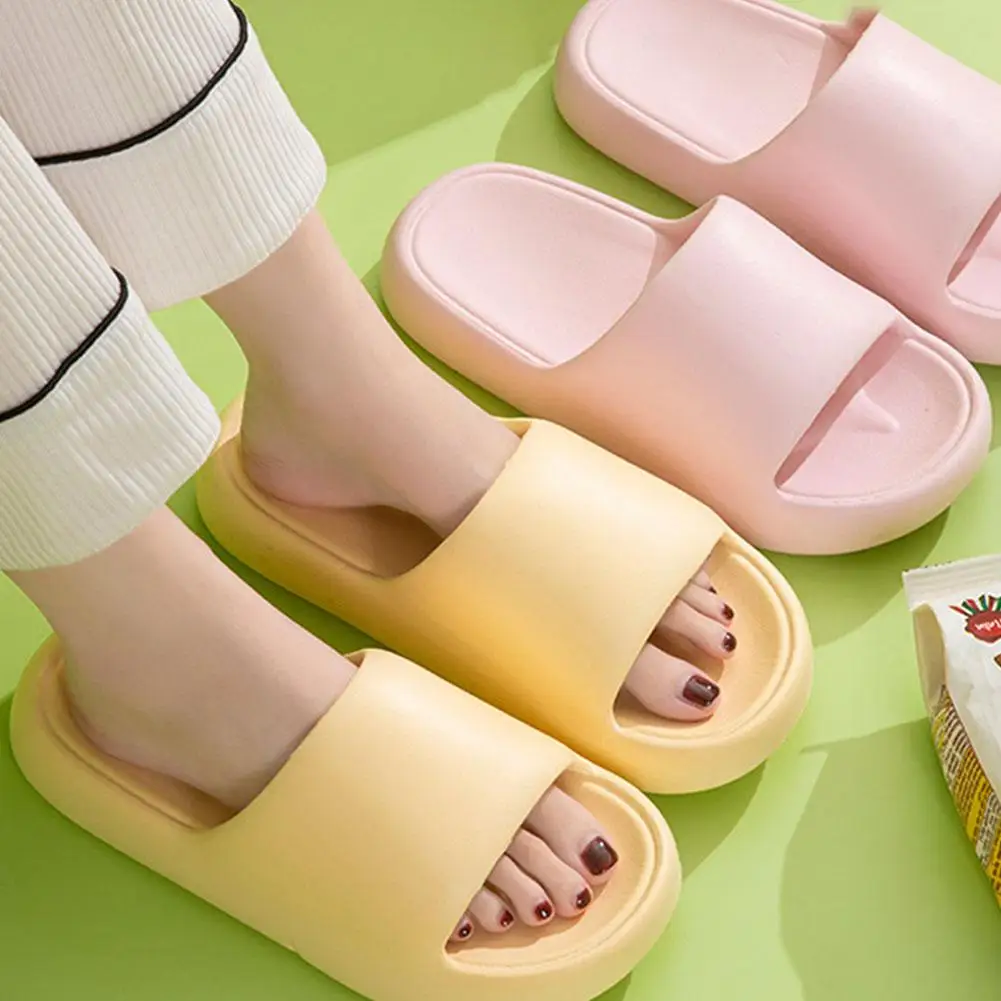 Unisex Bathroom Slippers Cloud Cushion Slides Summer Flat Sandals Thick Platform Shoes Man Indoor Non-Slip Couple Flip Flops