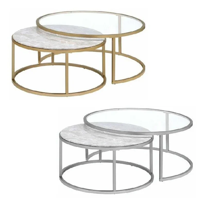 

z Living Room Furniture 2 Parts Marble and Glass Luxury modern coffee table