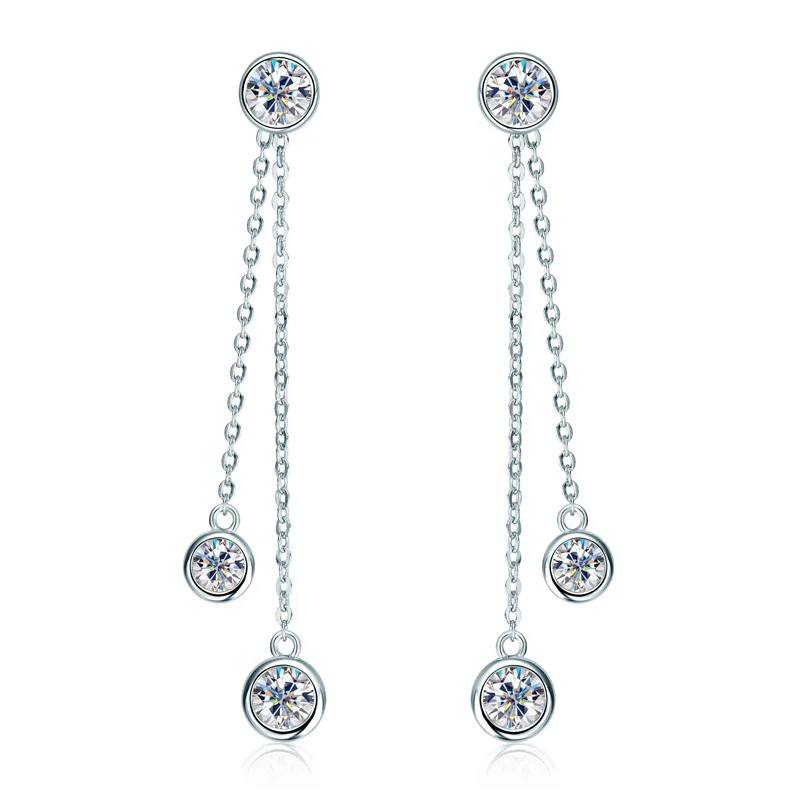 

IOGOU Detachable Moissanite Pendant Drop Earrings Long Tassel Piercing Stud Earrings Real Silver 925 Sterling for Women Jewelry