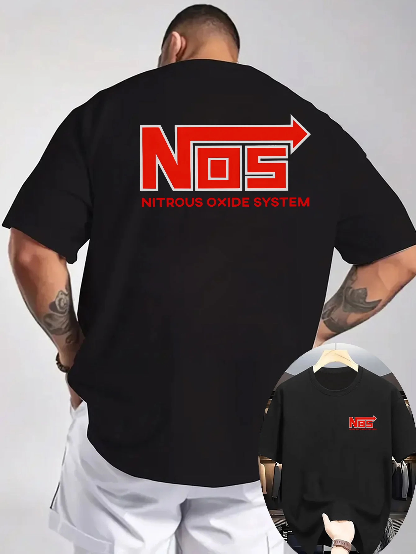 Das neue Sommer-T-Shirt für Herren mit Rundhalsausschnitt und NOS-Nitrogen-System-Mustern auf Vorder- und Rückseite bedruckt. – Detail 6