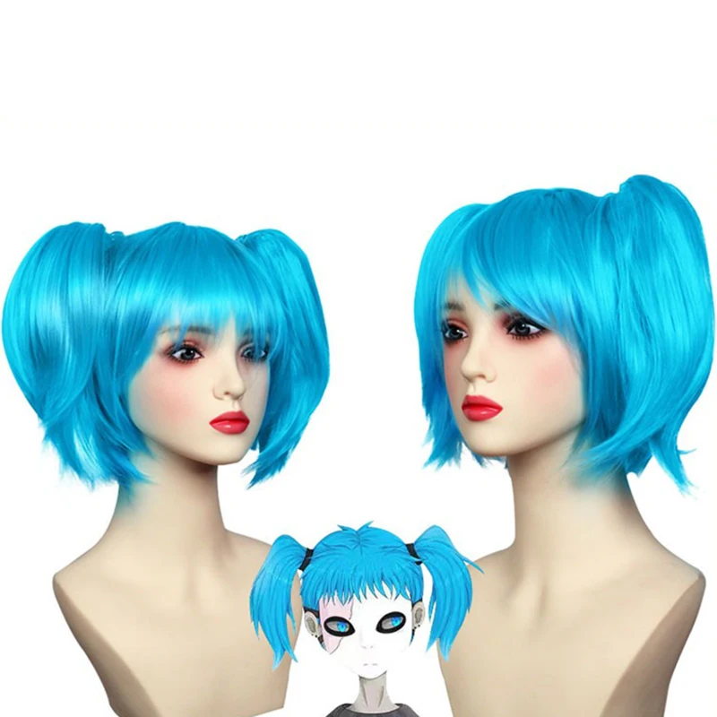 Peruka Sally Face, przebranie Sally, nakrycie głowy, strój na imprezę, ozdoba na głowę, niebieska, zabawna, z podwójnym kucykiem, nakładka na perukę, damska, anime, modna peruka