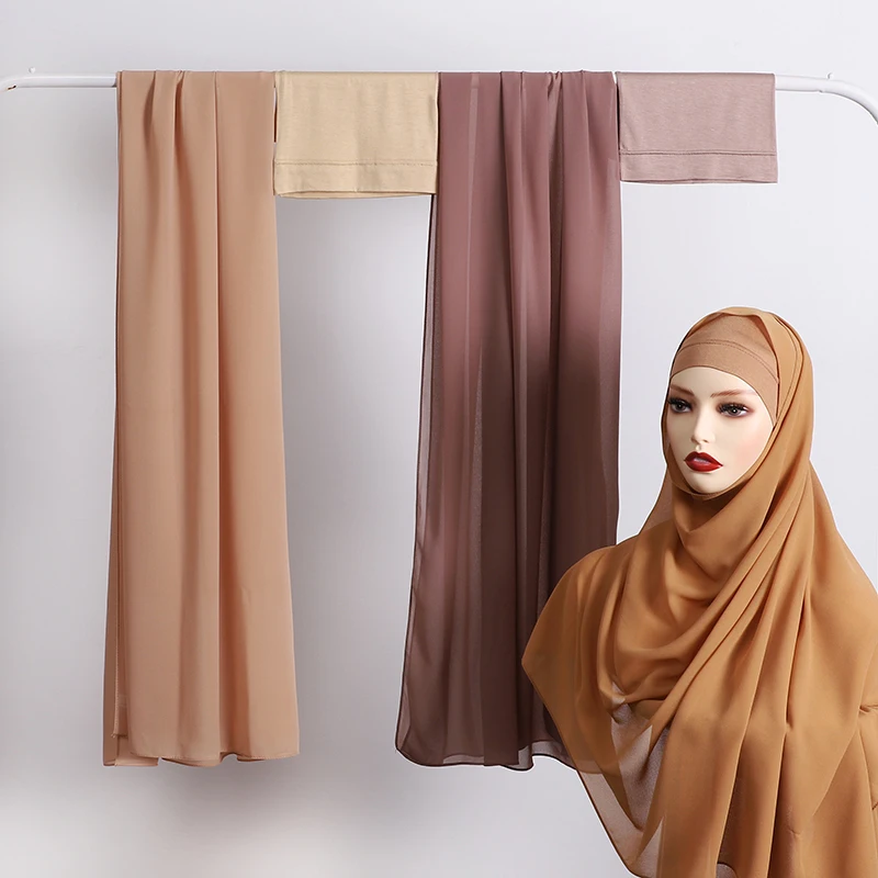 Underscarf Matching Color Inner Muslim Premium Chiffon Scarf Islam Shawls and Wraps Headscarf for Women Foulard