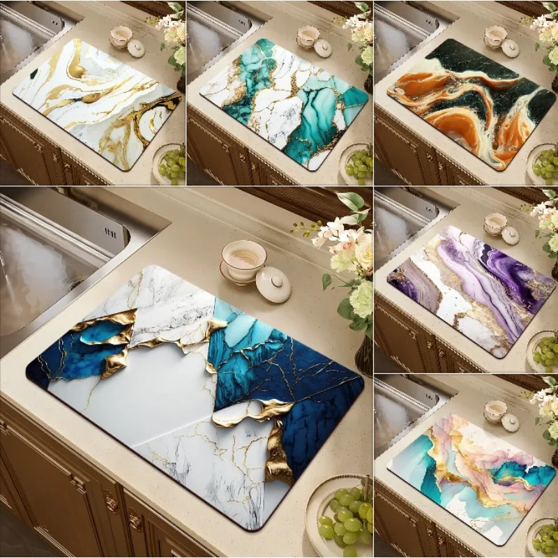 Nordic Style Kitchen Drying Mat Super Absorbent Anti-Slip Placemat for Tableware & Coffee Machines Multi-Use Bar Absorbent Mat