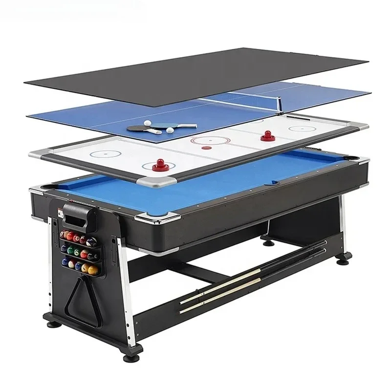 7FT New Fashion 4 in 1 Rotating Multi Game Table Set with Billiard Table Air Hockey Tennis Dining Table