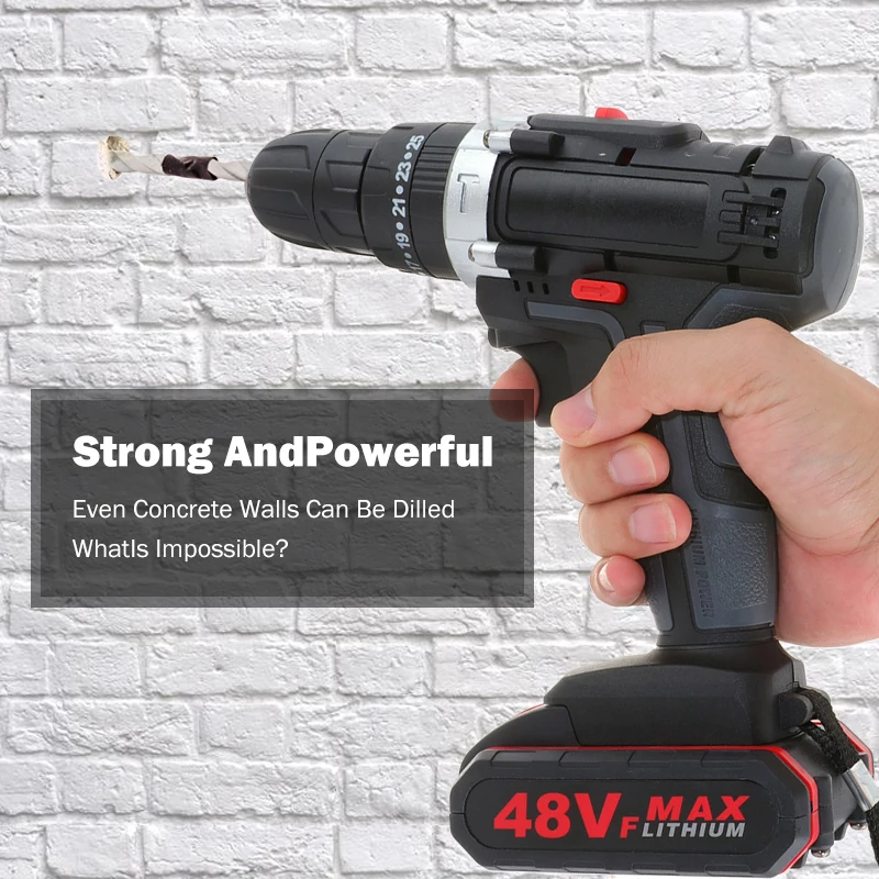 48VF 3 in 1 Cordless Electric Drill Screwdriver Lithium Battery Cordless Drill Wrench Wireless Electric Drill Set for Home