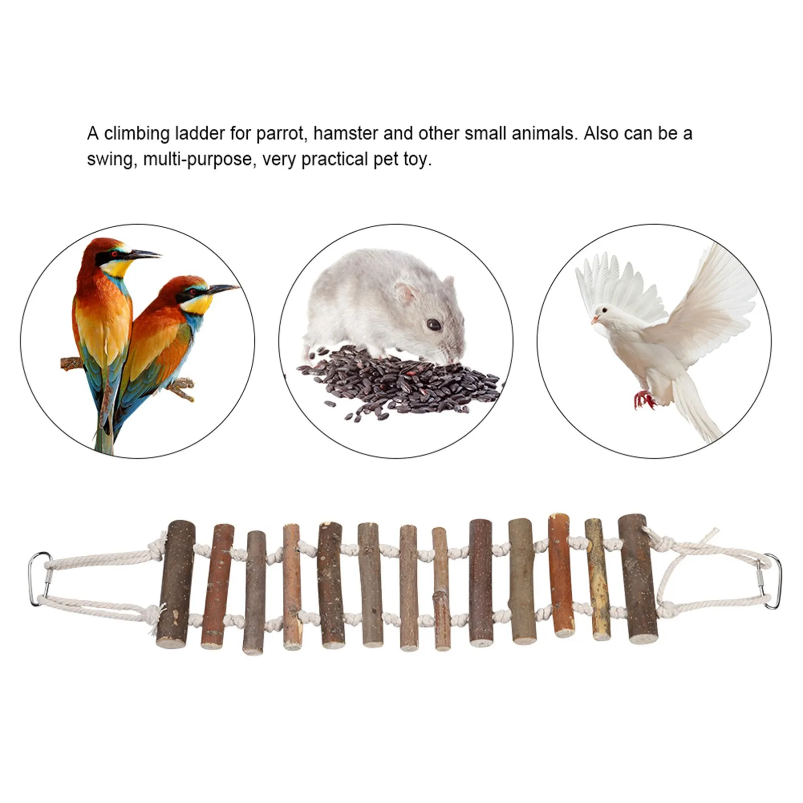 Parrot Natural Rope Wood Ladder Swing Toy Hanging Climbing Bridge Bird Pet Chewing Toys Bird Wood Bridge Parrot Wooden