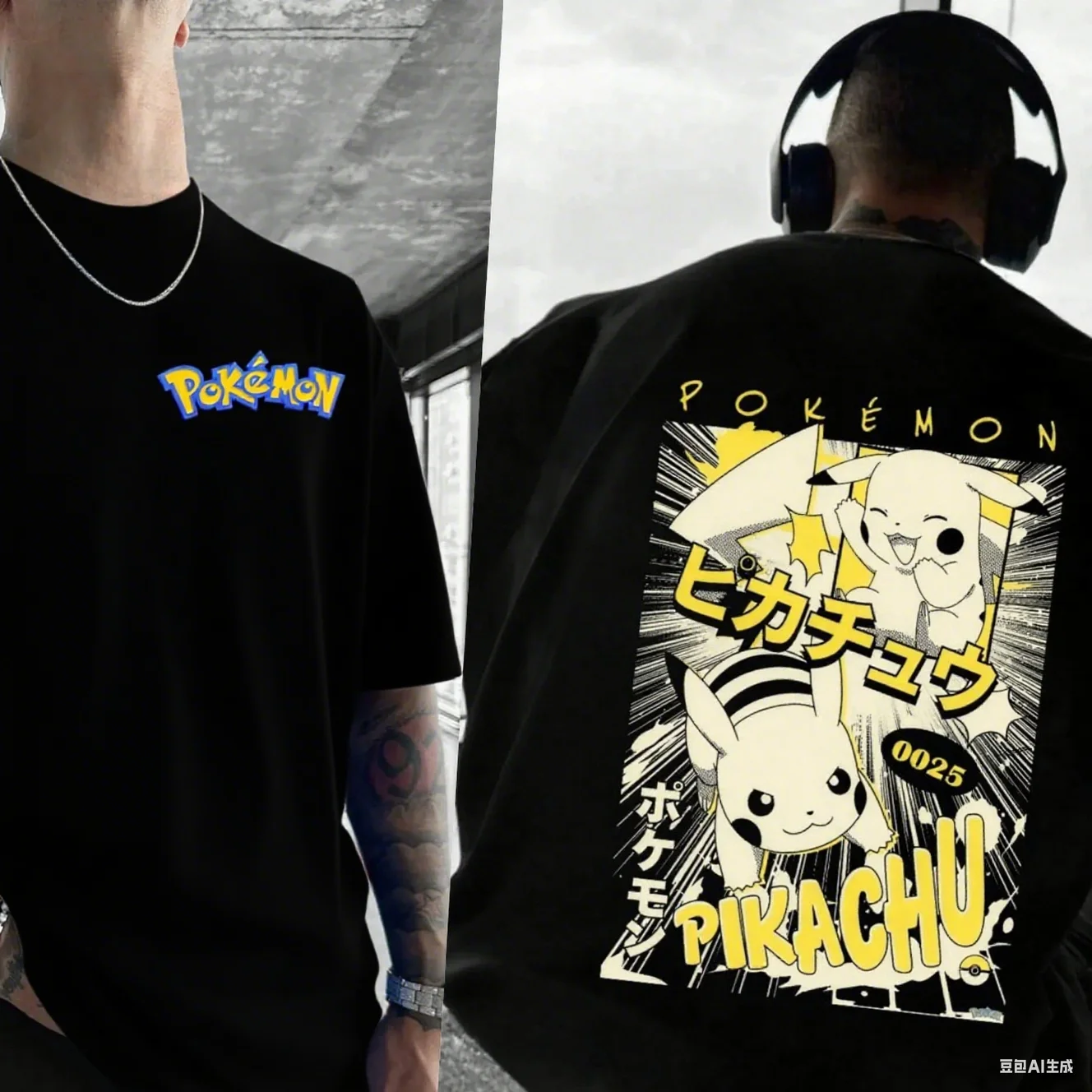 

Pokémon Cotton Tee Front Pokémon Logo Back Manga Style Pikachu Print High Quality Pure Cotton Ideal for Fans Arrival Tee S-4XL