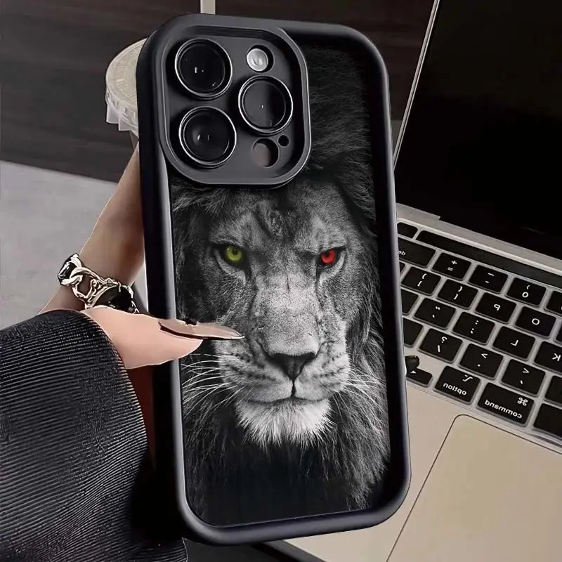 Lion Phone Case For iPhone 16 Pro Max 15 14 Plus 13 12 11 Pro Max 7 8 Plus X XR XSMax Shockproof Soft Silicone Phone Cover