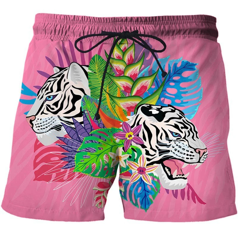 Funny Tiger Cacti Plant 3D Printed Beach Shorts Cactus Tropics Sea Island Short Pants Casual Vacation Men Shorts Surfing Trunks