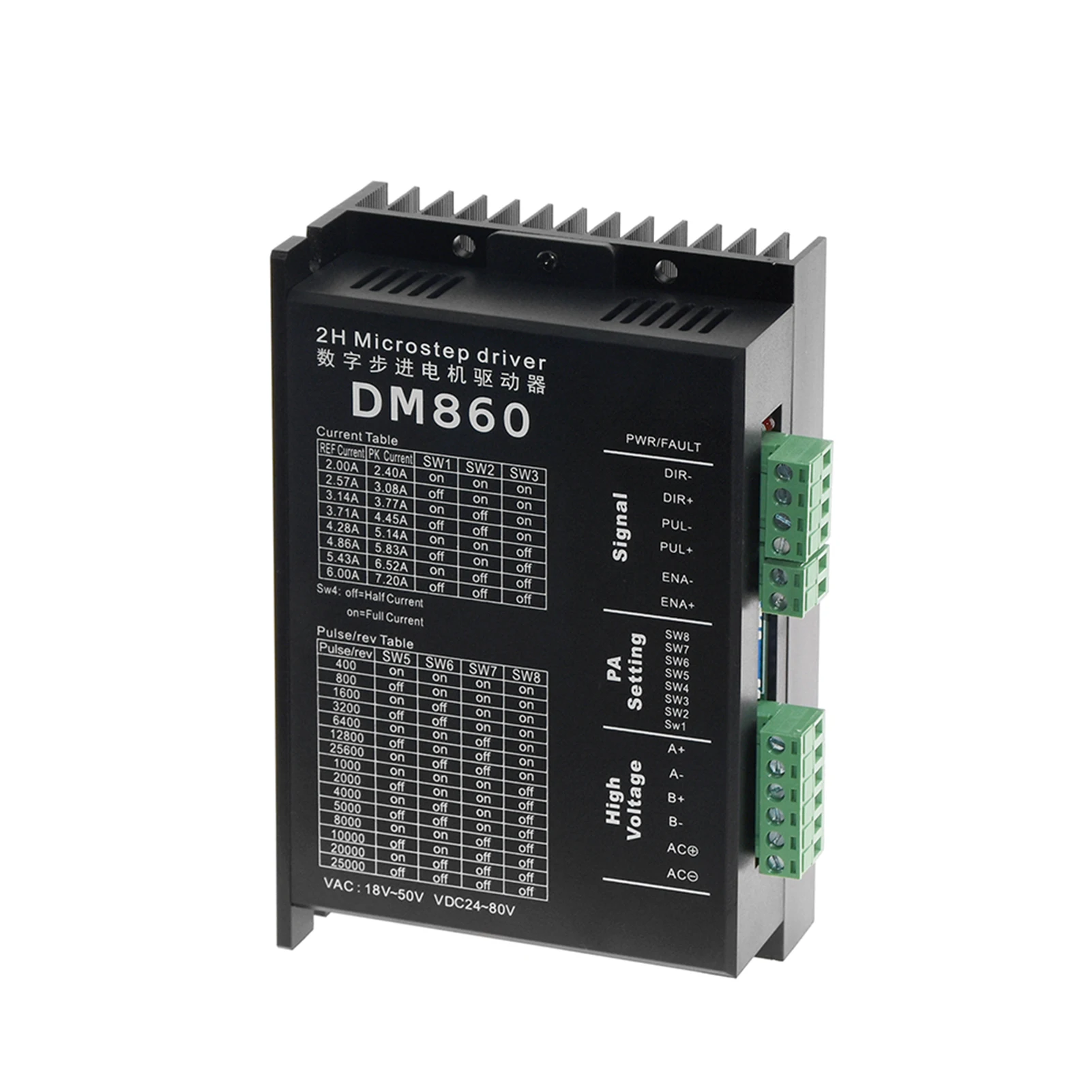 Compact Structure DM860 Driver With PWM Drive Output Adjustable Output Current Range 2.4A To 7.2A