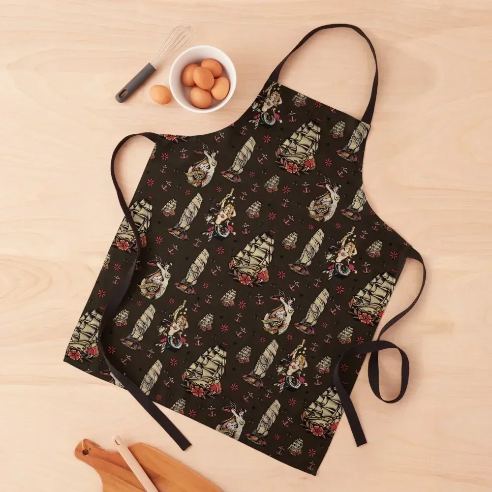 

Mermaid sailor tattoos Apron painting waterproof for women Chef Uniform Woman cook wear Apron