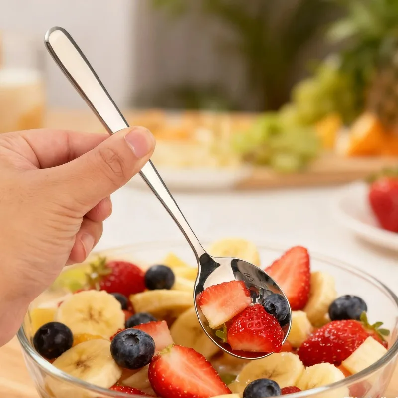 

1/5PCS Round Head Soup Spoon Stainless Steel Long Handle Stirring Spoon Portable Dessert Coffee Scoop Home Kitchen Tableware