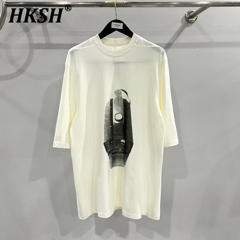 HKSH Summer New Tide Men's Streetwear T-shirt Cotton Mechanical Print Loose Size Tops Women Chic Dark Fashion Simple Tees HK2014