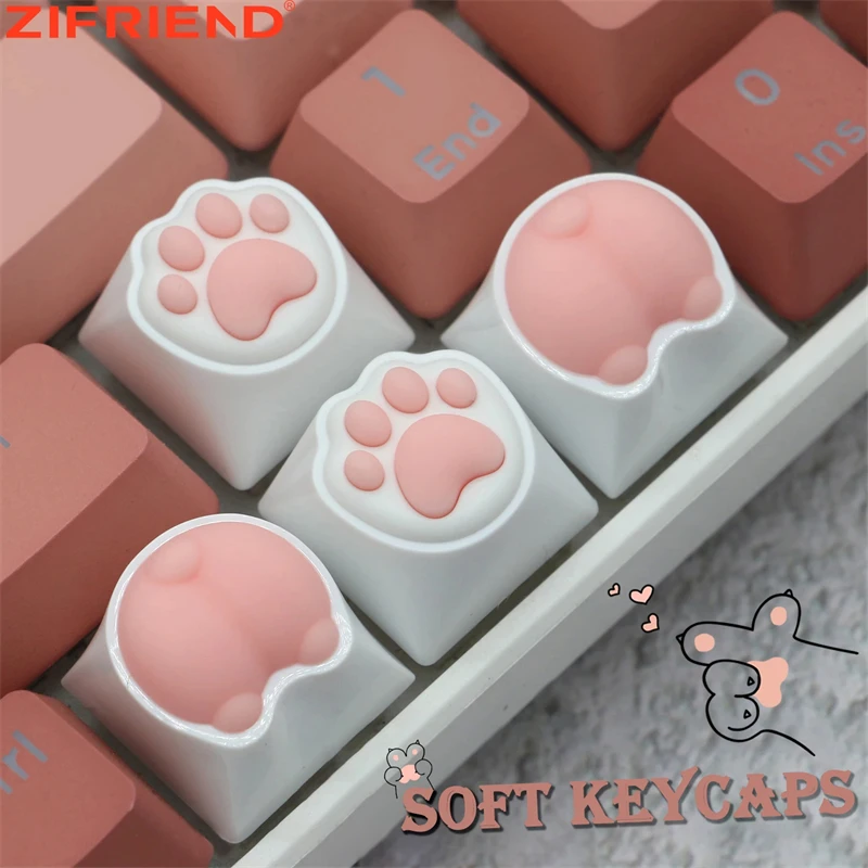 ZIFRIEND-teclas con forma de pata de gato para teclado mecánico, teclas personalizadas, Color rosa artesanal, Cherry MX, 60%