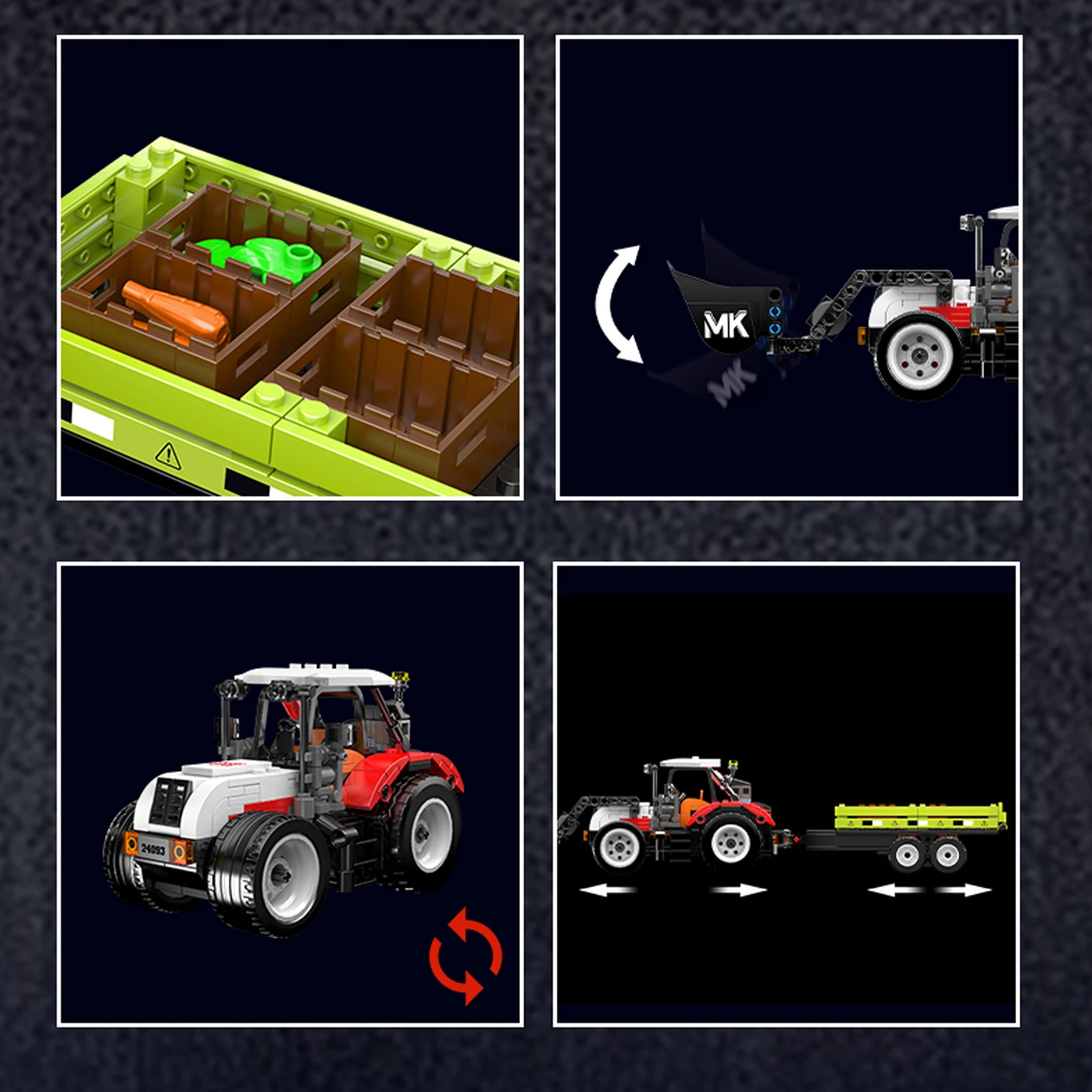 قالب King 24093 رافعة عجل مقطورة زراعية اللبنات مركبات هندسية صغيرة نموذج اللعب الهدايا سطح المكتب الحلي