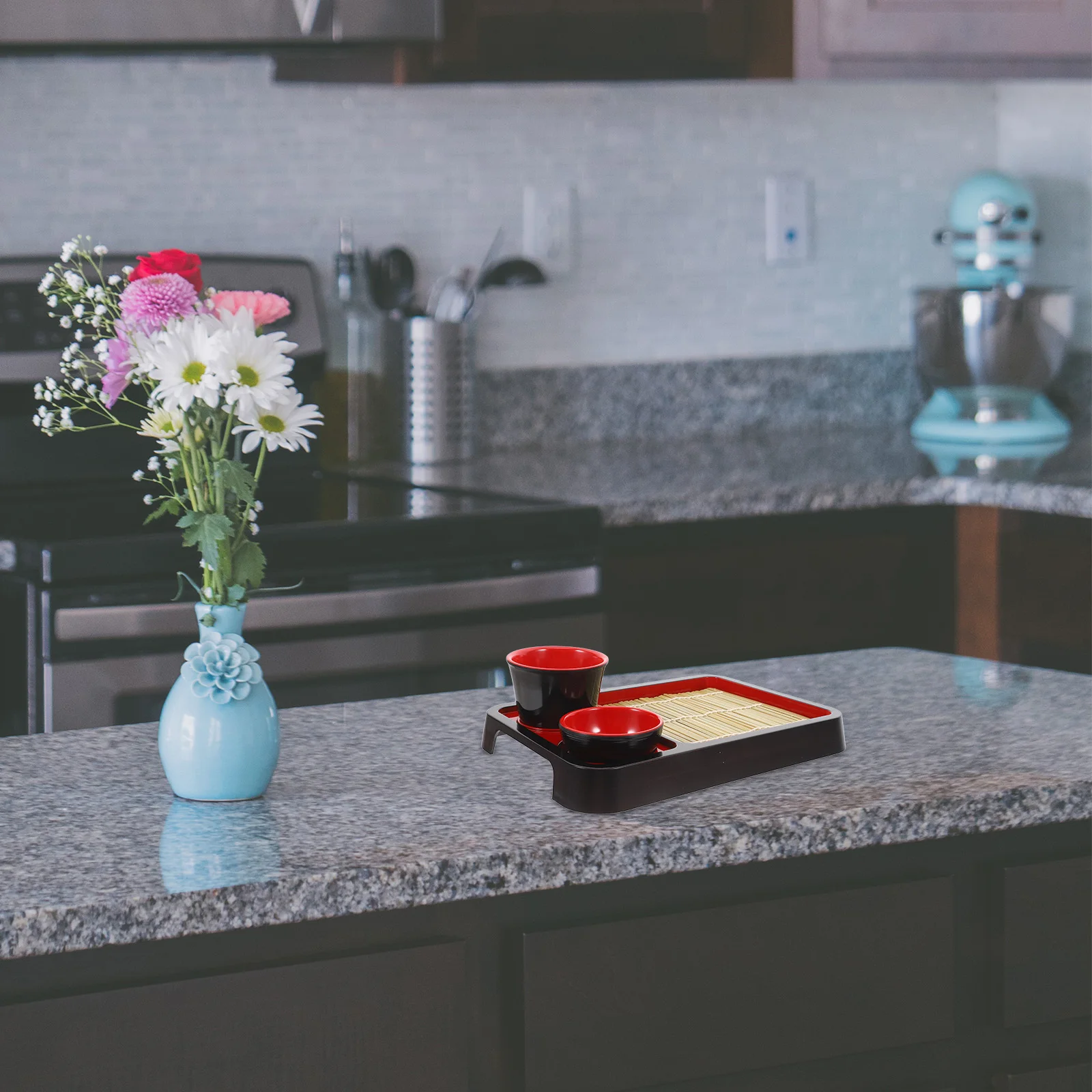 

1Set Cold Noodle Plate Bamboo Mat Kitchen Food Plate Elegant Japanese Style Snack Tray Decorative Food Tray Storage