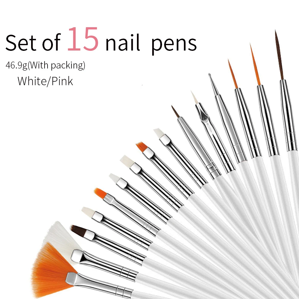 15pcs Fine Detail Paint Brush Set  Acrylic UV Gel Drawing Dotting Manicure Nail Art Design Tools Makeup Accessorie Gel Brush