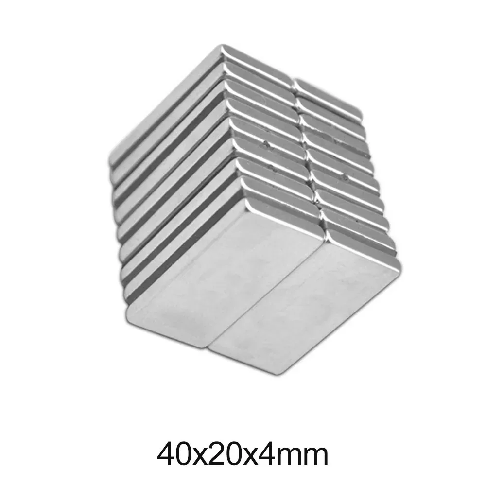 แม่เหล็กแรงสูงบล็อกขนาด40x20x4มม. ความหนาของแม่เหล็กนีโอดิเมียม4มม. แม่เหล็กถาวรที่แข็งแรง40x20x4มม.