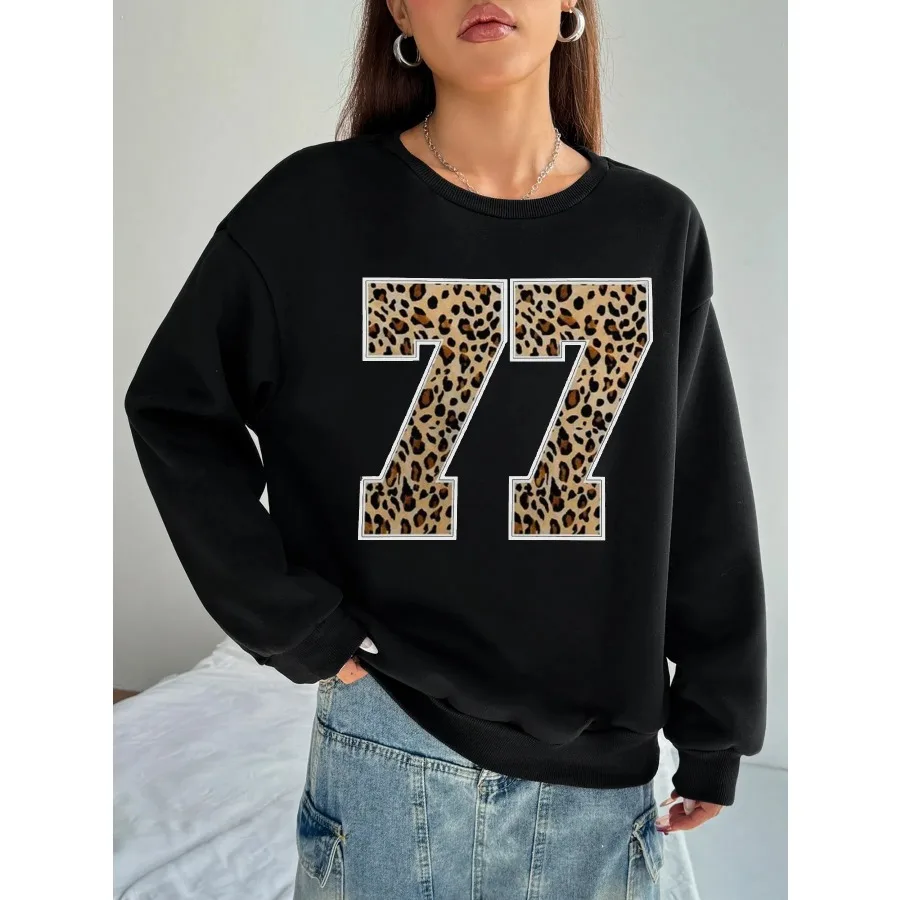 

Basic Women Casual Pullover Long Sleeve Round Neck Print Autumn Spring 77