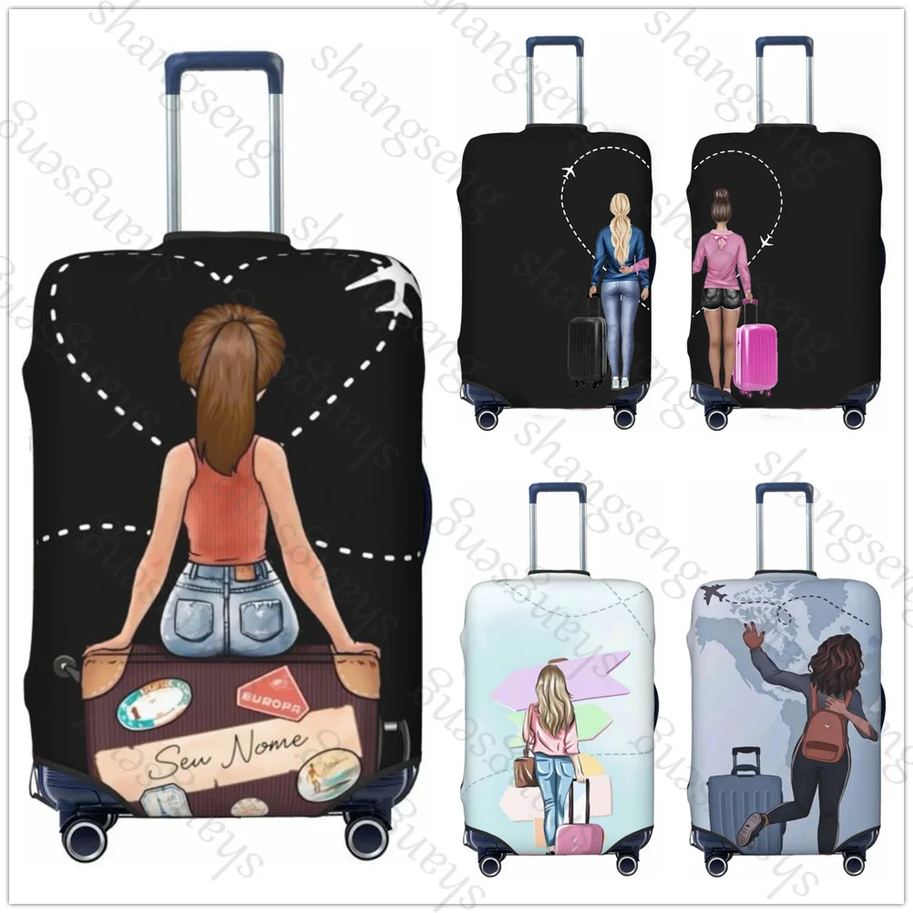 

Sisters travel airplane girls cartoon Thicken Luggage Cover Elasticity Trolley dust cover Suitcase Protection Cover 18-32 in