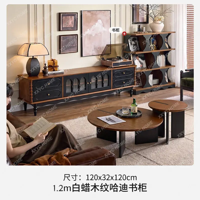 

retro solid wood coffee table round small apartment living room medieval ash wood combination coffee table