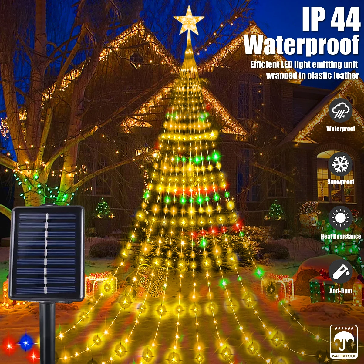 Solar Christmas Decoration Star String Lights 2/3M 8 Modes Waterfall Christmas Tree Fairy Lights for Outdoor Wedding Holiday
