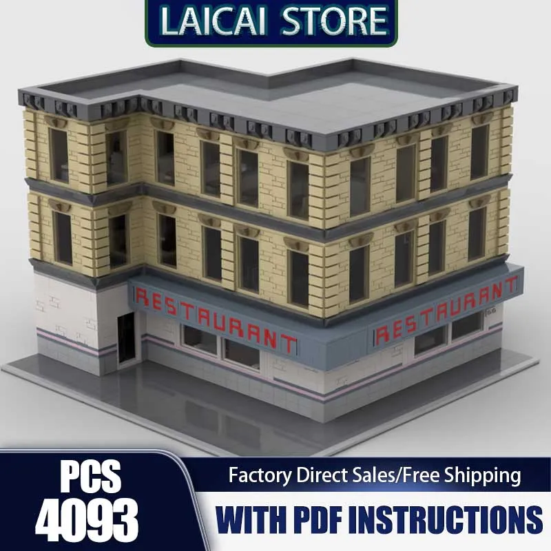 

City Street View Moc Building Blocks Restaurant Corner Modular Model Technology Bricks Assembly Holiday Construstion Gifts Toy