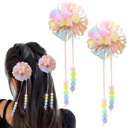 2Pcs Flower Hair Clips For Girls Sweet Bead Tassel Hairpins Boutique Hydrangea Hairgrips Headwear Kids Hair Accessories