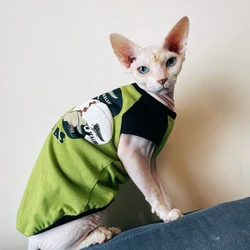 Cotton T-Shirt for Sphynx Cat Clothing Spring Summer Soft Long Sleeves Cute Fashion Vest for Male Cat Elestic Coat For Devon Rex