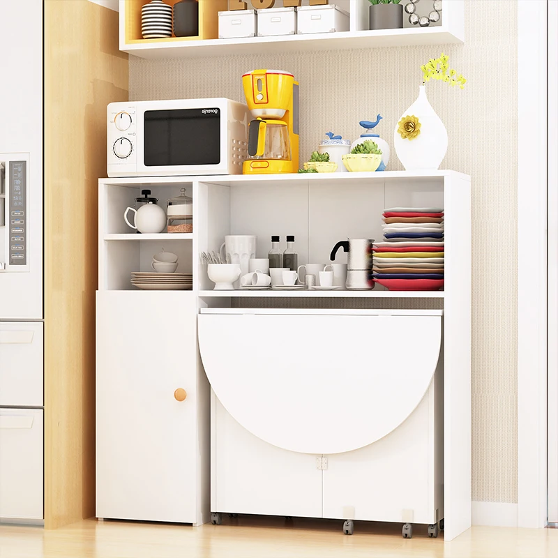 Small apartment movable folding dining table side cabinet combination simple modern cupboard microwave oven cabinet simple eatin