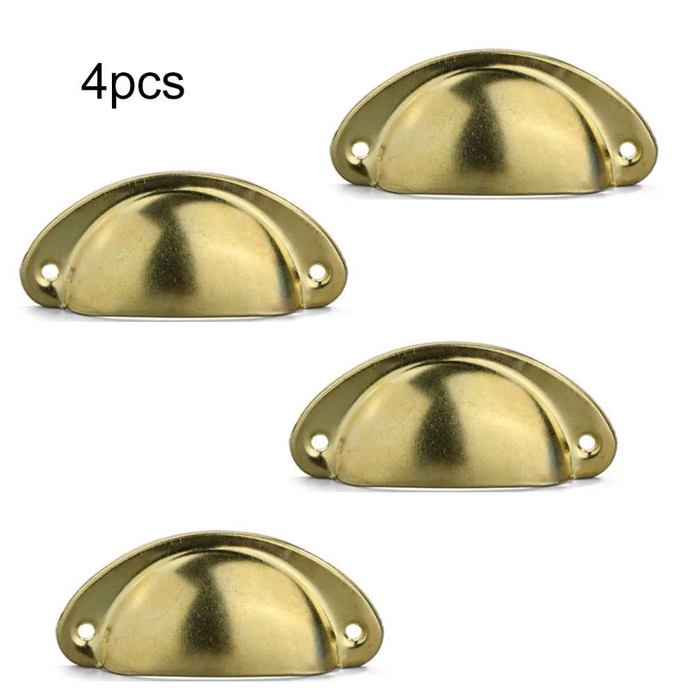 4PCS Retro Metal Handles Kitchen Cabinet Door Handle Shell Drawer Knobs Cupboard Antique Semicircle Pull Furniture Handware