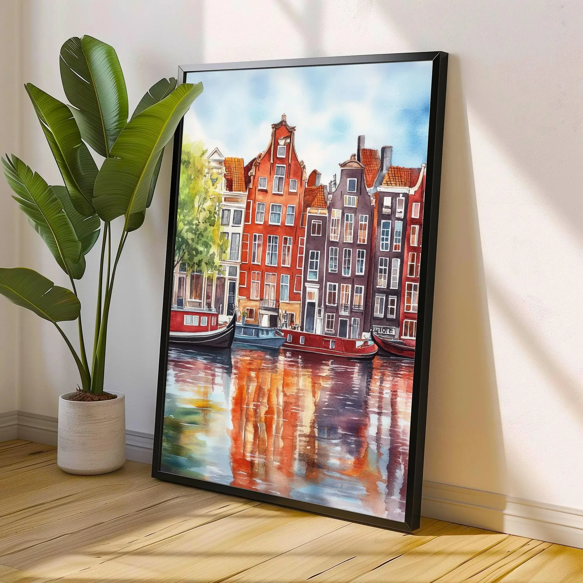 Amsterdam watercolor wall art Amsterdam print canal art watercolor art Netherlands architecture travel art nature lover gift