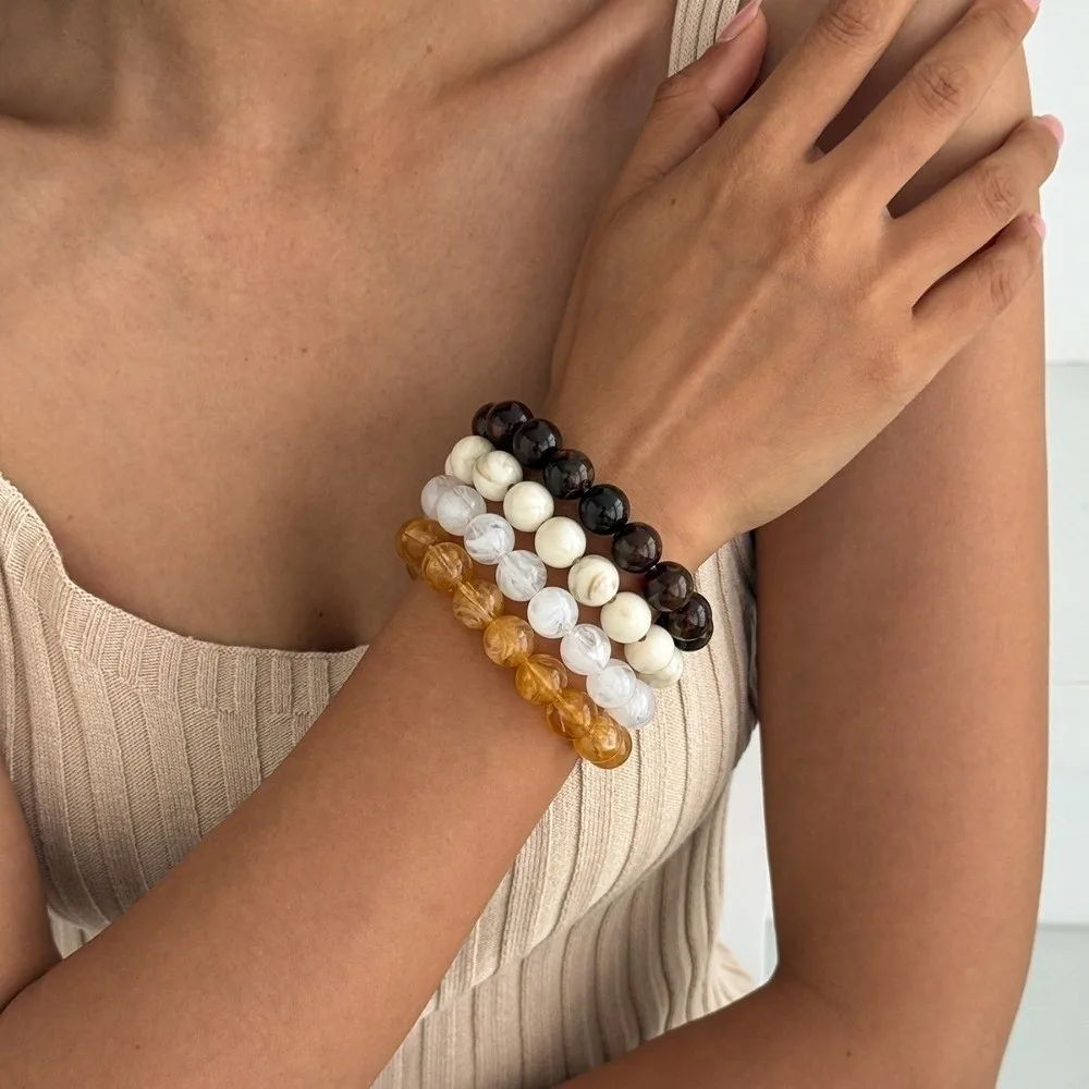 4Pcs New Multicolor Beads Bracelet Set Stackable Marbling Round Bangles Transparent Cuff Bracelet Set Jewelry