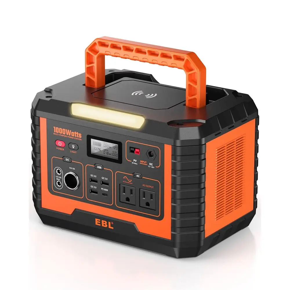 

1000W Portable Solar Generator, 270000mAh Power Bank with AC Outlet, 60W PD Charging for Camping and Emergency Use