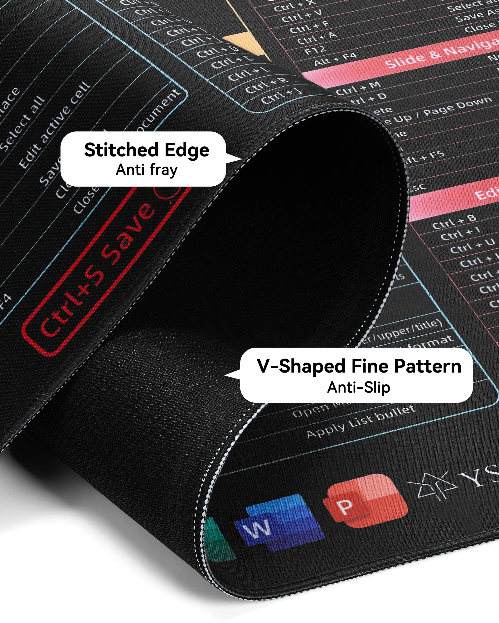 لوحة ماوس اختصارات المكتب، لوحة مكتب كبيرة ممتدة للوحة المفاتيح لألعاب Excel Word Power Point، حصيرة مكتبية بحافة مخيطة