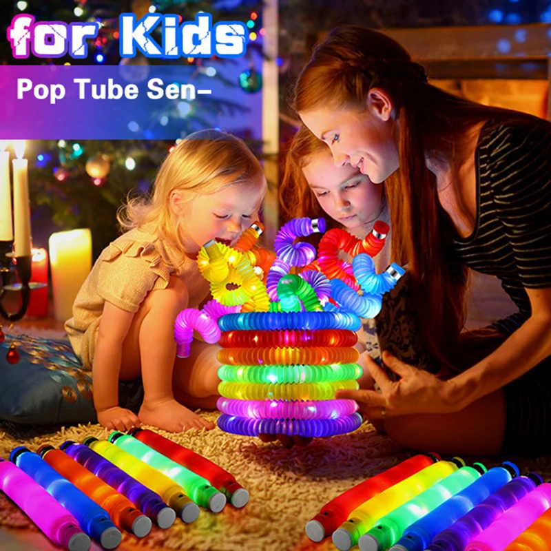 1pcs LED Luminous Flash Pop Tubes Sensory Toy For Adult Stress Relieve Toys Kid Autism Anti Plastic Bellows Children Squeeze Toy