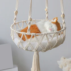 2023 Large Macrame Cat Hammock Macrame Hanging Swing Cat Dog Bed Basket Home Pet Cat Accessories Dog Cat's House Puppy Bed Gift