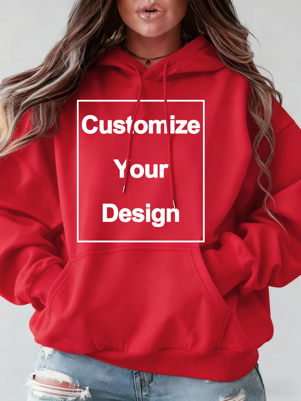 Custom Womens Hoodies DIY  Logo Text Sweatshirts Winter Warm Fleece Hoody Street Loose Pocket jogging Tops Y2K Woman Clothes